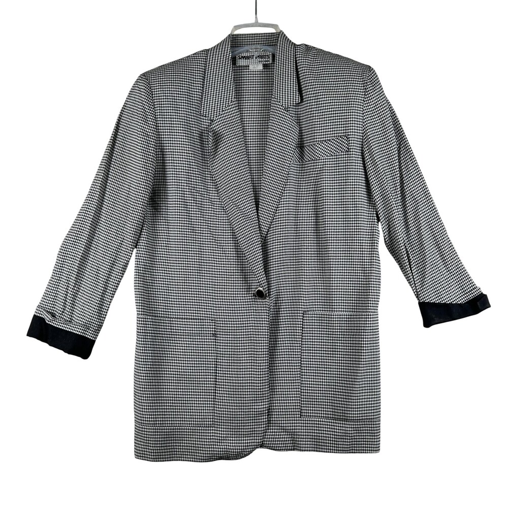 Vintage Smart Parts Blazer Womens Small Black White Gingham 3/4 Sleeve USA 90s